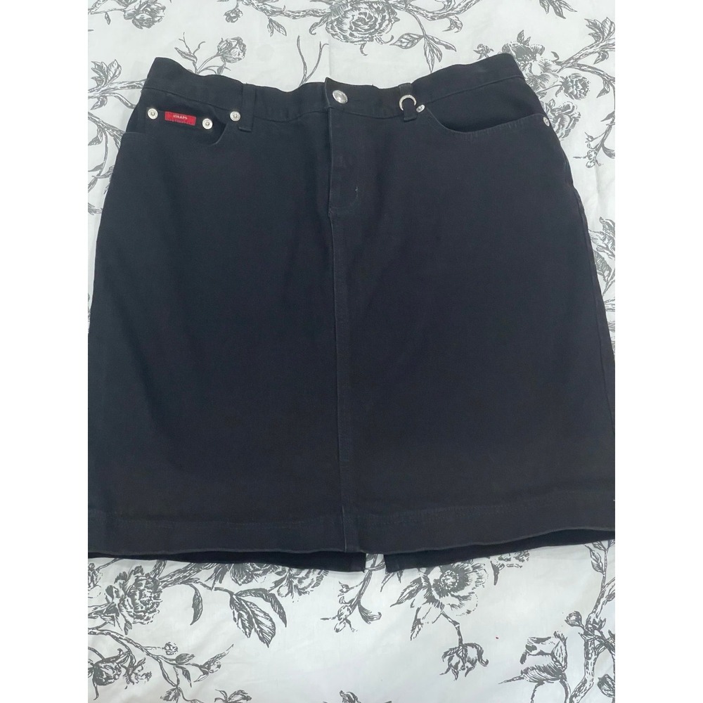 Chaps‎ 4 Black Denim Skirt with Pockets Above Knee